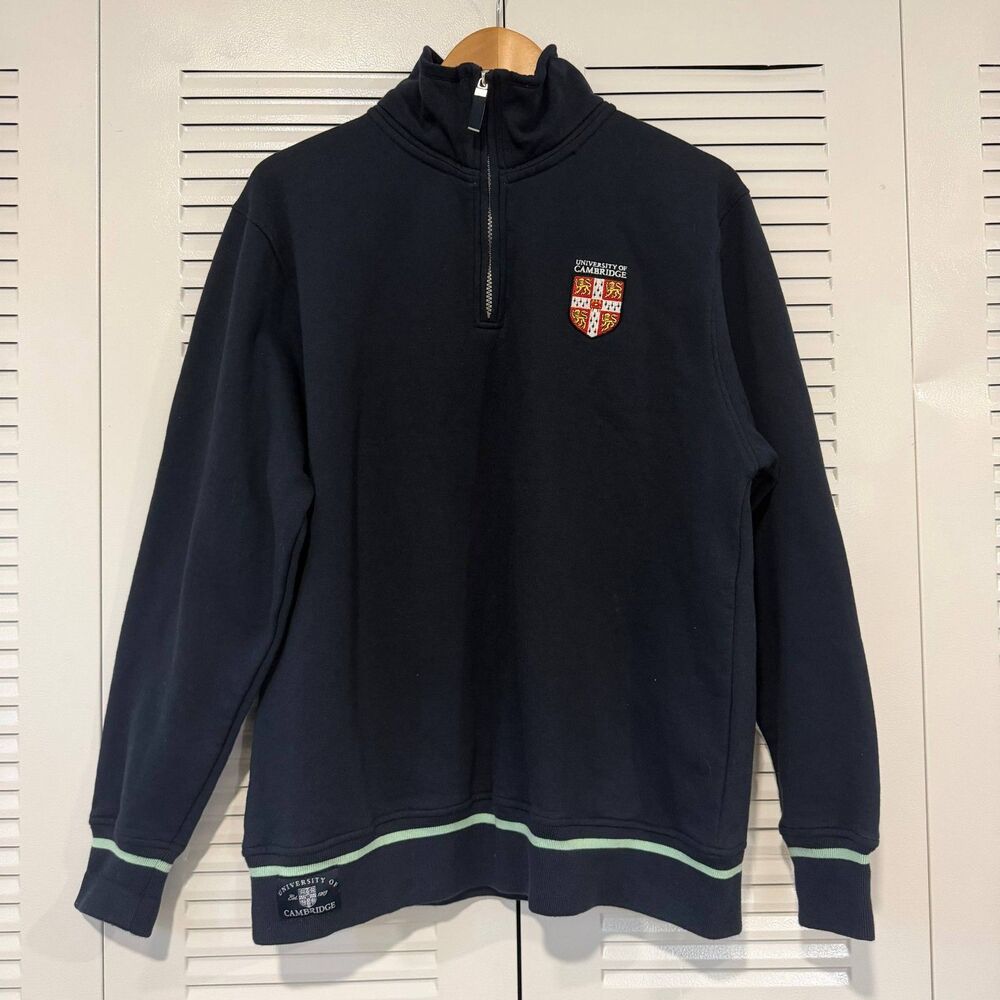 University of Cambridge Official Merchandise L Navy Quarter Zip Sweatshirt Crest